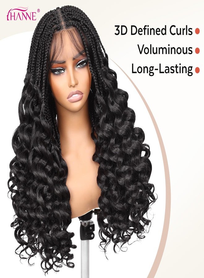 HANNE Braided Wigs for Black Women Double Full Lace Box Braided Wigs Synthetic Wavy Glueless Braid Wig with Baby Hair 3D Curls Braided Wig 24 Inch (1B, Wavy-24) - Image 5